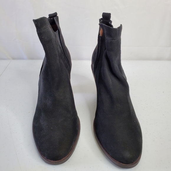 Lucky Brand Jana Suede Boot Size 10M Stacked Heel Black Ankle Bootie - Picture 4 of 11
